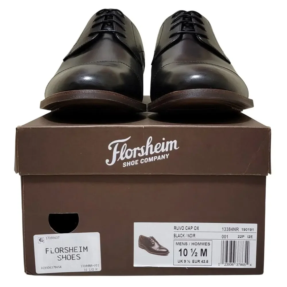 Florsheim Men Ruvo Cap Toe Derby Oxfords Size US 10.5M Black Leather